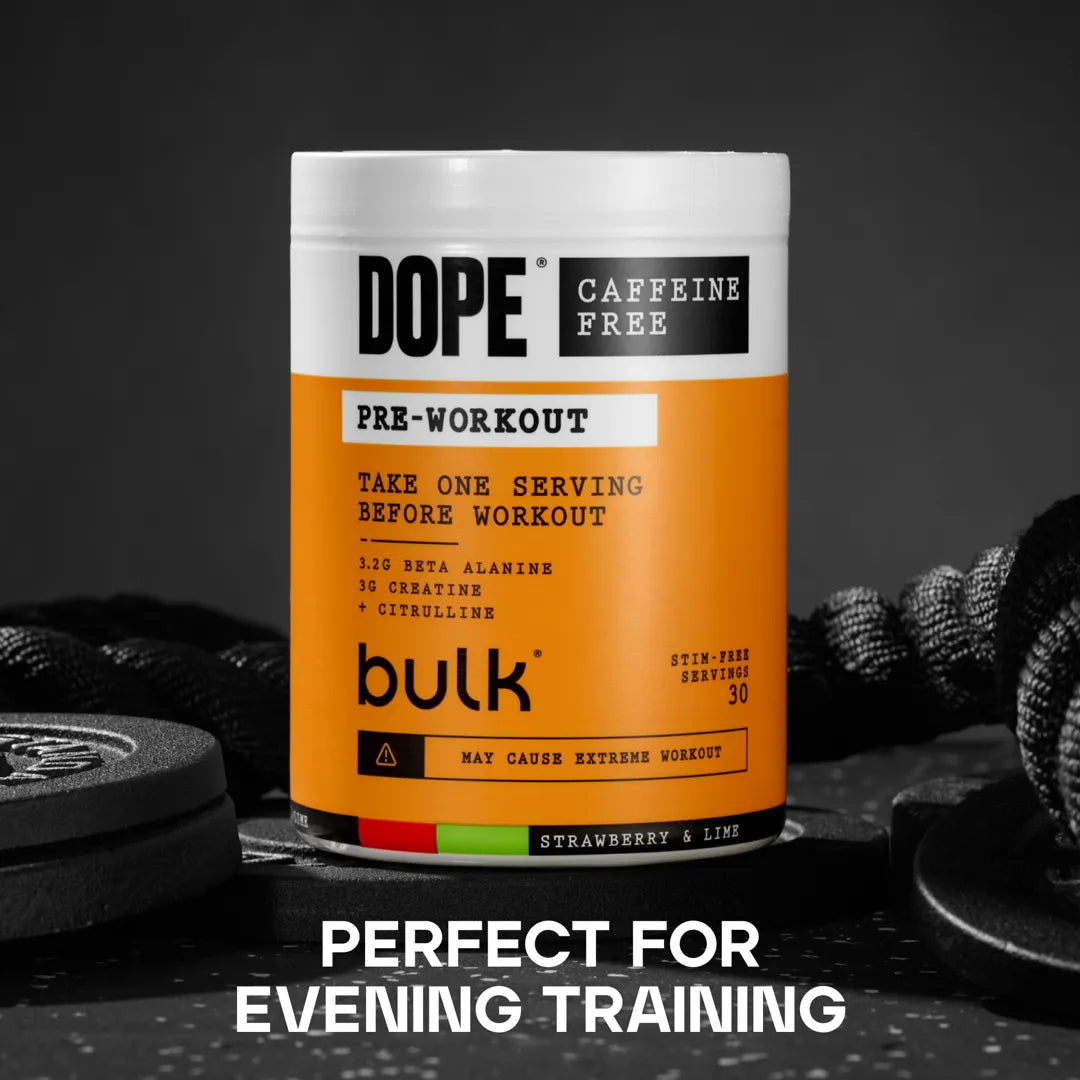 Bulk Dope Pre Workout Caffeine Free - Strawberry & Lime flavour, 510g