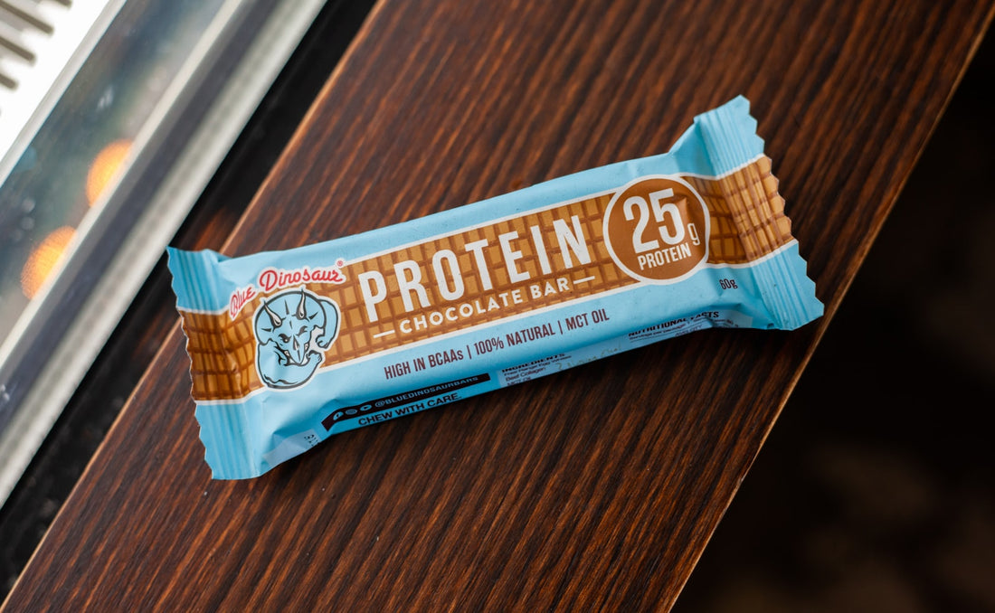 Protein bar on a wooden surface