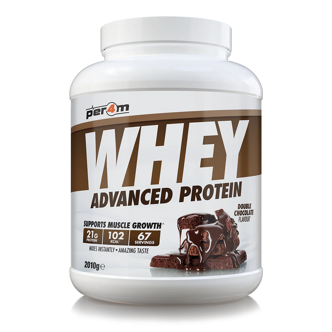 Per4m Advanced Whey Protein powder, Double Chocolate flavour, 2.01kg tub
