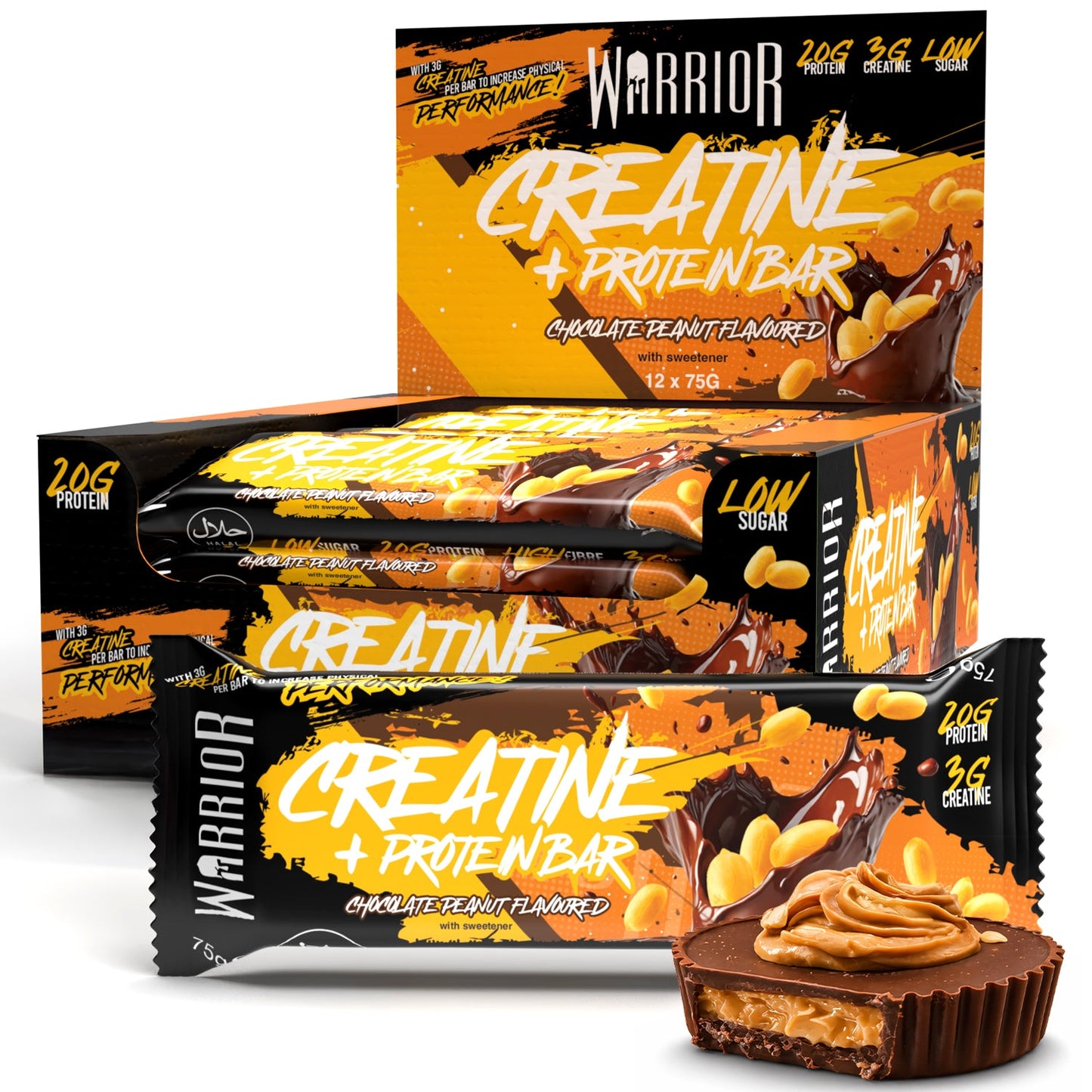 Warrior Creatine Bars - Chocolate Peanut flavour, 12 pack case
