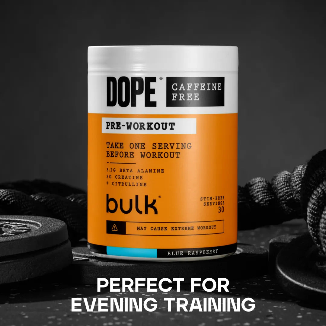 Bulk Dope Pre Workout Caffeine Free - Blue Raspberry flavour, 510g