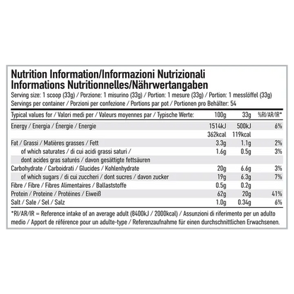 Per4m Advanced Protein 800g nutritional information label