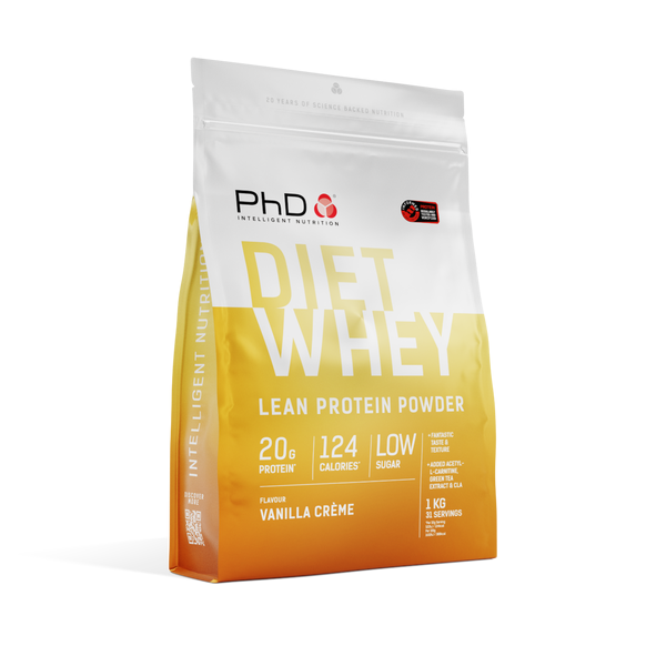 PhD Nutrition Diet Whey 1kg tub, lower sugar and calorie whey protein powder