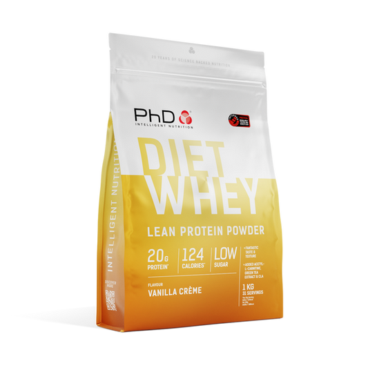 PhD Nutrition Diet Whey 1kg tub, lower sugar and calorie whey protein powder