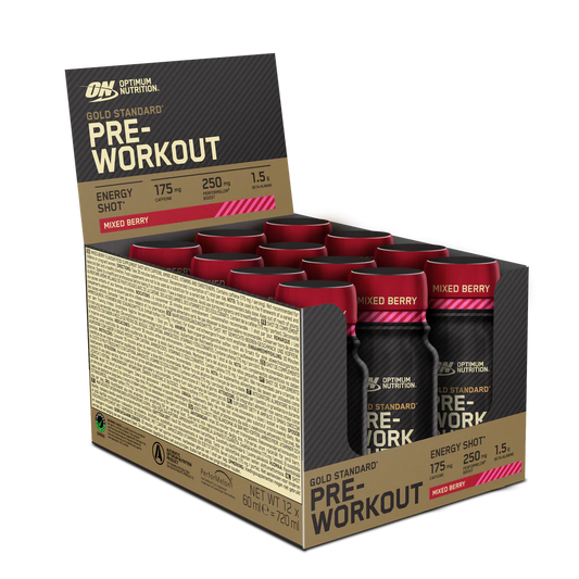 Optimum Nutrition Gold Standard Pre-Workout Shot - Mixed Berry flavour, 12 pack case