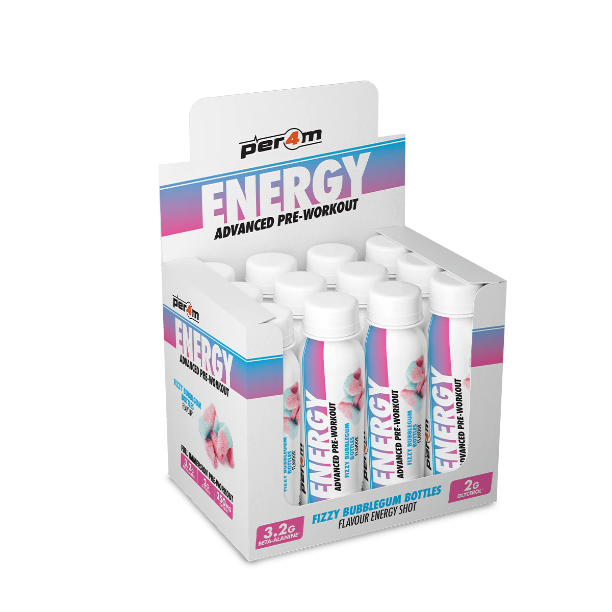 Per4m Energy Pre Workout Shot - Fizzy Bubblegum Bottles flavour