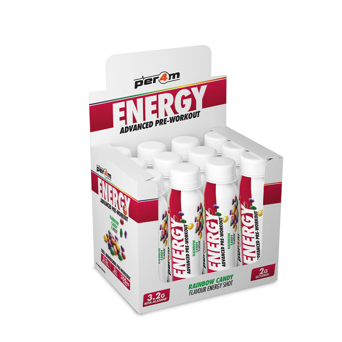 Per4m Energy Pre Workout Shot - Rainbow Candy flavour, 12 pack case